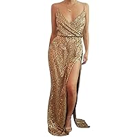 Women Sexy Sequins Cocktail Dress Deep V-Neck Formal Party Prom Gowns