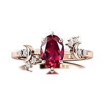 MRENITE 10K 14K 18K Gold Ruby Rings for Women Art Deco Design Engrave Names Size 4 to 12 Anniversary Birthday Jewelry Gifts for Her