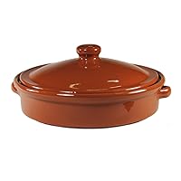 Terra Cotta Cazuela Dish, Round Casserole with Lid - 9 inch / 6 cup capacity