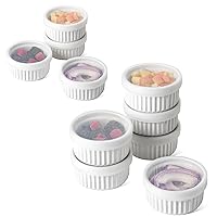 LE TAUCI Ramekins with Lids, [2nd Gen] 8 oz Oven Safe Creme Brulee Ramekin Souffle Dishes with Covers, Set of 10