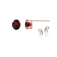 14K Rose Gold Plated 925 Sterling Silver 6x4mm Oval Natural Red Garnet January Birthstone Stud Earrings