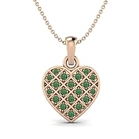 MOONEYE 0.38 Cts Round Shaped Genuine Emerald Gemstone Heart Love Pendant Necklace, 925 Sterling Silver Platinum Plated Chain Necklace