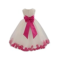 Wedding Pageant Flower Petals Girl Ivory Tulle Dress with Tiebow 302T