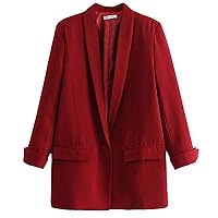 Andongnywell Women's Work Office Blazer Casual One Button Blazer Jacket Suit Business Notched Lapel Pocket Blazers
