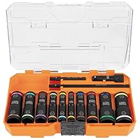 Klein Tools 65239 KNECT 13 Piece Impact Flip Socket Set with Modular Case, Heavy Duty, 20 SAE, Metric Sizes, 10 Sockets for 1/4 and 3/8-Inch Drives