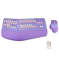 Wireless Ergonomic Keyboard and Mouse Combo, Split Keyboard, Stain-Resistant Comfortable PU Wrist Rest, Natural Typing, 2.4G Connectivity, Compatible with PC/Laptop (Purple)