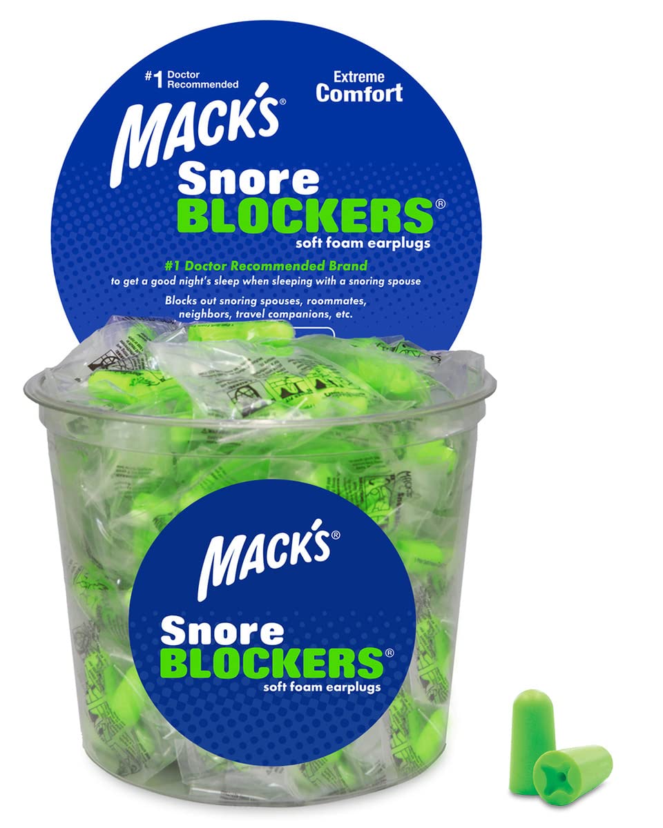 Mack's Snore Blockers Soft Foam Earplugs, 100 Pair Tub – Individually Wrapped – 32 dB High NRR – Comfortable Ear Plugs for Sleeping, Snoring, Loud Noise and Travel
