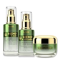 Azure Hemp Collection Nourishing Set - Hemp & Aloe Facial Serum, Hemp Seed Oil & Hyaluronic Acid Nourishing Day Cream, Hemp & Collagen Eye Serum