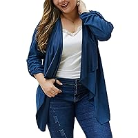 PAODIKUAI Women's Suede Open Front Blazer Plus Size 3/4 Roll UP Sleeve Drape Cardigans