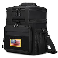 Tactical Lunch Box for Men, Expandable Insulated Lunch Bag, Heavy Duty Lunchbox with Shoulder Strap, Leakproof Cooler Bag for Work Outdoor Picnic Trips, 20 Cans/15L, Black