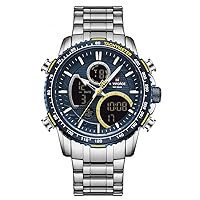 Naviforce Digital Watch Men's Luxury Stainless Steel Analogue Quartz Waterproof Watches Chronograph Military Multifunctional Watch