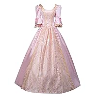 Women's Victorian Ball Gown Lace Formal Evening Gown Floor Length Lace Patchwork Dress for Women Prom Long Dresses Pink