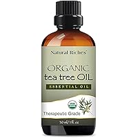 Natural Riches Organic Tea Tree Oil - Pure USDA Organic Certified Tea Tree Essential Oil, Hair, Skin and Scalp for Diffuser or Humidifier Aromatherapy Premium Quality Therapeutic 1 fl oz.