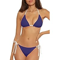 Lucky Women's Standard Clear Lines Reversible Triangle Top and Tie Side Bottom Bikini Set, Adjustable, Two Piece Swimsuits