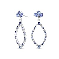 Large Statement Open Teardrops Lavender Purple Gemstone Tanzanite Leaf Chandelier Earrings For Women .925 Sterling Silver