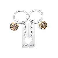 MeMeDIY Personalized Stainless Steel Keychain 2PCS Set Heart Puzzle Round Tag Engraved Photo Name Cut-off Keychain For Women