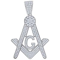 925 Sterling Silver Mens CZ Cubic Zirconia Simulated Diamond Cubic Zirconia Masonic Symbol Religious Charm Pendant Necklace Jewelry Gifts for Men