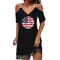Black Sweater Dress for Women,Women's Casual Printed V Neck Off The Shoulder Splicing Lace Short Sleeve Jumpsui