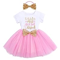 Baby 1st 2nd 3rd Birthday Outfit Mouse Polka Dots Wild ONE Party Ruffle Dress+Sequins Headband 2PCS Tutu Skirt Costume for Toddler Princess Photo Shoot Fancy Cake Smash Clothes Set Baby Pink-1st 1T