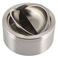 1pc Stainless Steel Cigarette Lidded Ashtray Silver Round Windproof Ashtray with Cover Portable Outdoor Accessories