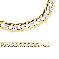 Solid 14k Yellow & White Gold Big Cuban Necklace Chain Pave Curb Wide Two Tone Heavy 14 mm 24 inch