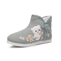 Children's Shoes Girl's Winter Cotton Boots Lovely cat Thorn Embroidered Vintage Embroidered Cloth Boots Plush Lining Hanfu Shoes