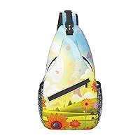Sun Butterflies Flowers Print Cross Chest Bag Crossbody Backpack Sling Shoulder Bag Travel Hiking Daypack Cycling Bag