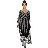 Women's Embroidery Swimsuit Cover Ups Beach Cover Up Caftan Plus Size Vneck Rainbow Ethnic Print Kaftan Batwing