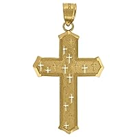 10k Yellow Gold Mens Women Textured Cross Religious Charm Pendant Necklace Measures 35.6x18.90mm Wide Jewelry for Men