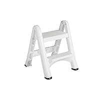 Two-Step Folding Foot Stool, 14-Inch High, White, 300 Pound Capacity, Small Step Stool for Adults/Kids for Use in Library/Kitchen/Bathroom/Garage/Closet