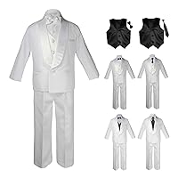Baby Kids Child Kid Toddler Boy Teen Formal White Shawl Lapel Suit Set Black Satin Vest & Bow Tie Sm-20
