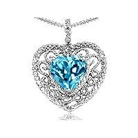 Tommaso Design Heart Shape 8mm Genuine Blue Topaz Pendant Necklace 14 kt White Gold