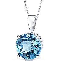PEORA 14K White Gold Swiss Blue Topaz Pendant for Women, Genuine Gemstone Birthstone Solitaire, Round Shape, 8mm, 2.50 Carats total, AAA Grade