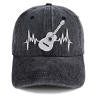 Guitar Heartbeat Hats for Guitarist Musician, Adjustable Embroidered Vintage Cotton Baseball Caps for Men Women