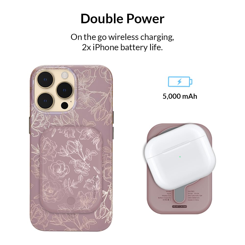 Velvet Caviar iPhone 15 Pro Max Case + MagSafe Battery Pack - Floral Flower (Bundle)