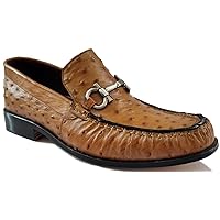 Handmade Men's Loafer Shoes in Gold Brown Ostrich Leather