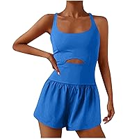 ABRTJCL Rompers for Women Summer Romper for Women 2024 One Piece Athletic Romper Running Short Onesie Sleeveless Exercise Jumpsuits Gym Yoga Clothes Shorts Jumpsuit Romper for Women