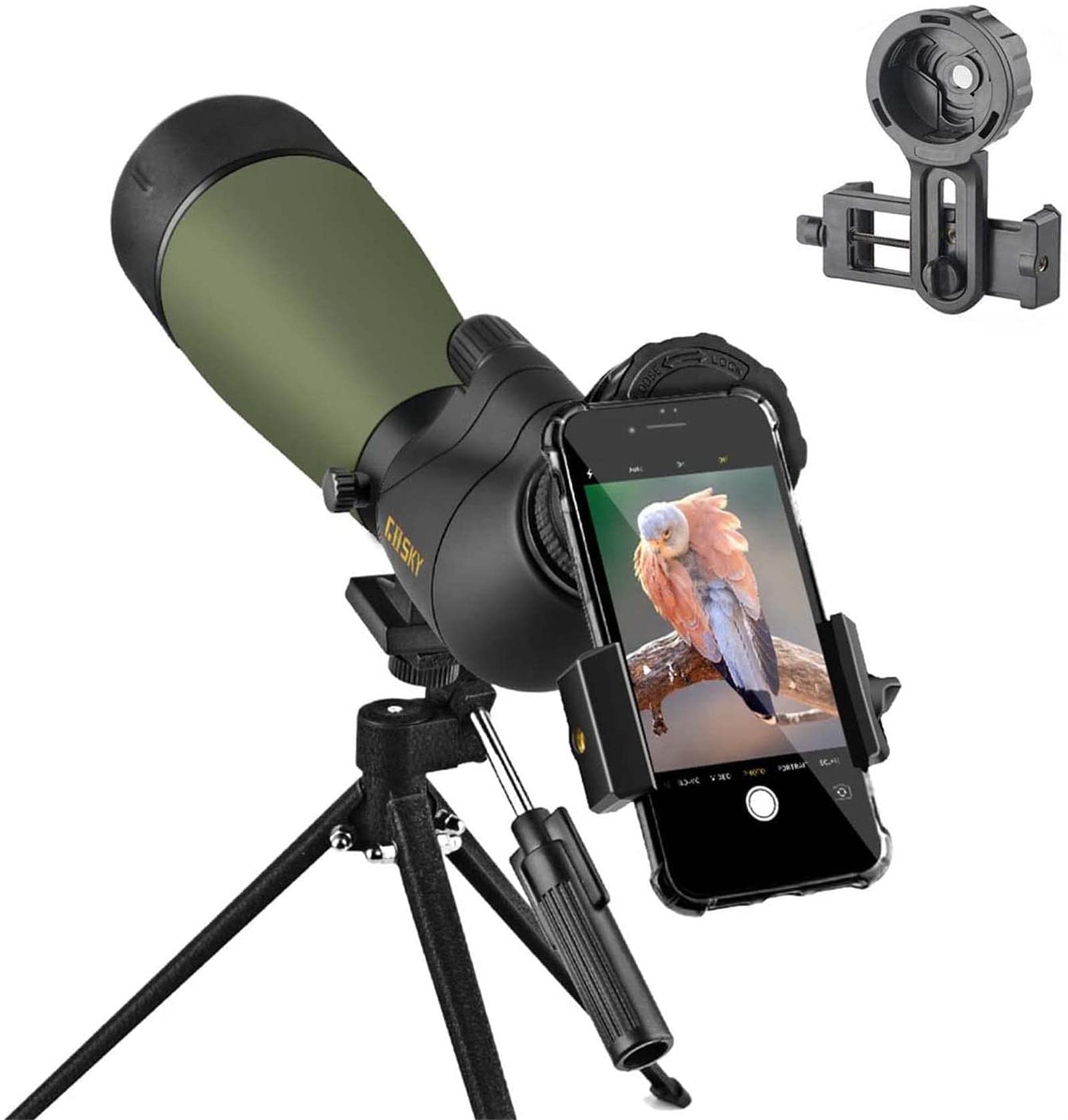 GOSKY Updated 20-60x80 Spotting Scope with Tripod, Carrying Bag - BAK4 Angled Scope for Target Shooting Hunting Bird Watching Wildlife Scenery (with Smartphone Adapter+SLR Mount compatible with Nikon)