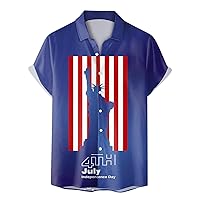 Mens Independence Day Shirts Short Sleeve Casual Button-Down Shirts Star Stripes Patriotic Beach Shirts for Men Tops