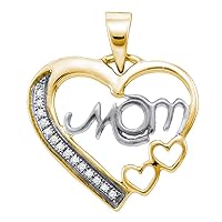 The Diamond Deal Sterling Silver White Diamond Mom Mothers Womens Heart Yellow-tone Pendant 1/20 Cttw