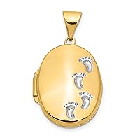 10k Yellow Gold with White Rhodium Oval Footprints Locket