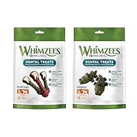 Whimzees Natural Grain Free Dental Dog Treats, Brushzees & Alligator, Large (Two 6-Count Bags), Variety Bundle