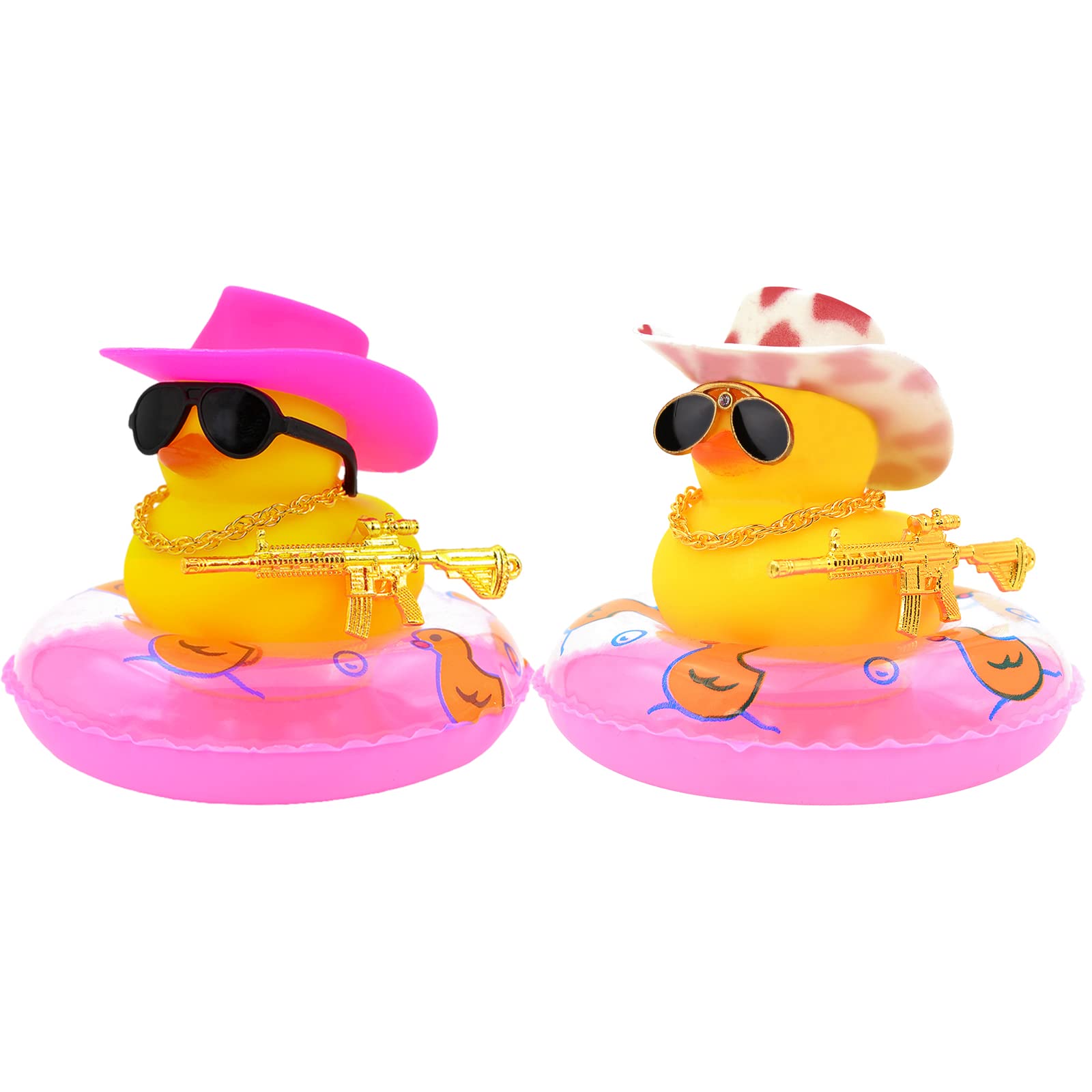 Rubber Duck for Car - Car Duck Decoration Dashboard, Rubber Duck Toy Car Ornament, Car Accessories Duck with Mini Sun Hat Swim Ring Necklace and Sunglasses for Party Favors, Birthdays, Bath Time