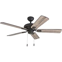 Prominence Home Russwood, 42 Inch Farmhouse Ceiling Fan with No Light, Pull Chain, Three Mounting Options, 5 Dual Finish Blades, Reversible Motor - 50587-01 (Bronze)