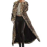 Womens Trendy Leopard Overcoat Ultra Long and Tall Faux fur Coat Winter Warm Thicken Jacket to Ankles Cardigan Coats