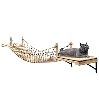 Wall-Mounted Cat Roped Bridge, Cat Brideg Long for Indoor Cats, Wooden Cat/Kitty Bed and Perches with Sisal Scratch Mat, Cat Wall Furniture for Sleeping, Playing, Climbing, Cat Wall Shelves