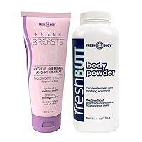 Fresh Body Fresh Breasts Lotion to Powder Deodorant, 3.4oz + Fresh Butt Body Powder for Men and Women - Unscented Deodorant Anti-Chafing, Talc Free, 6oz