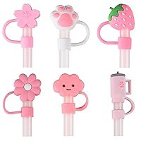 6pcs Pink Straw Covers Cap for Stanley Cup, Cute Pink Straw Cover Compatible for Stanley 30&40 Oz, Diameter 10mm Silicone Straw Toppers for Stanley Cup Accessories