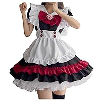 Women's French Maid Outfit Anime Cosplay Dress Halloween Cat Maid Costume 5 Pcs Set Cat Paw Apron Hair Band Bowknot