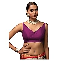 Women's Readymade Banglori Silk Wine Blouse For Sarees Indian Designer Bollywood Padded Stitched Choli Crop Top
